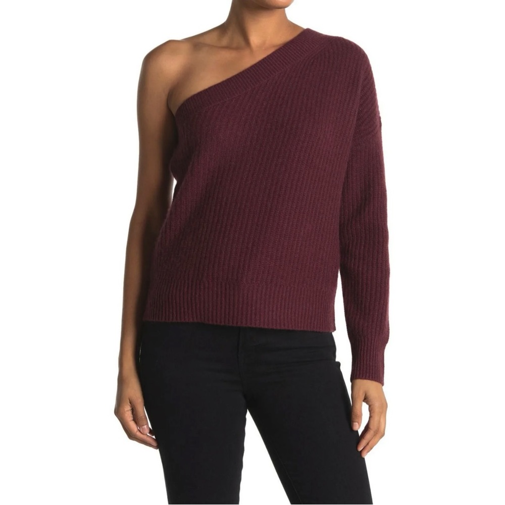 NWT 360 CASHMERE Lena One Shoulder Cashmere Sweater in Burgundy